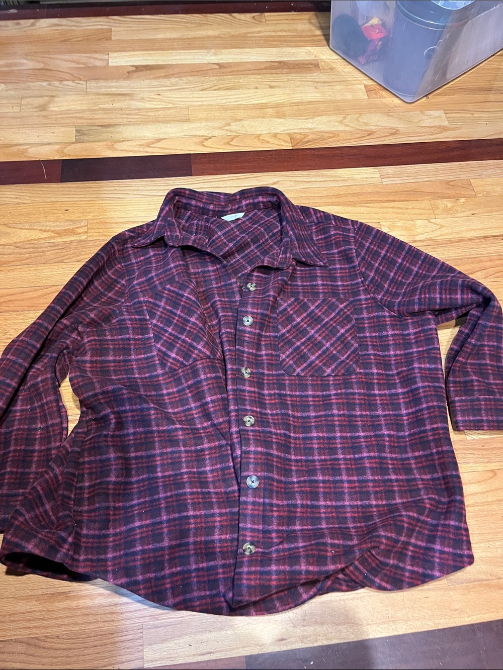 Button-Front Plaid Shirt - Burgundy & Navy